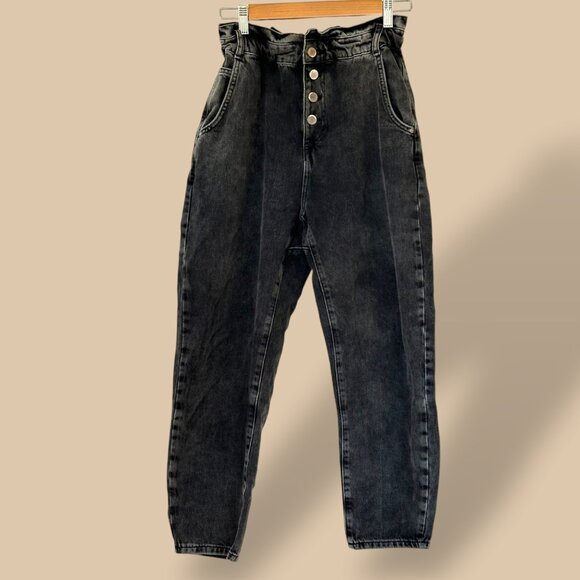 Zara High Waisted Paperbag Mom Jeans Loose Fit Barrel Style Elastic Waist Size 6 - Picture 2 of 10
